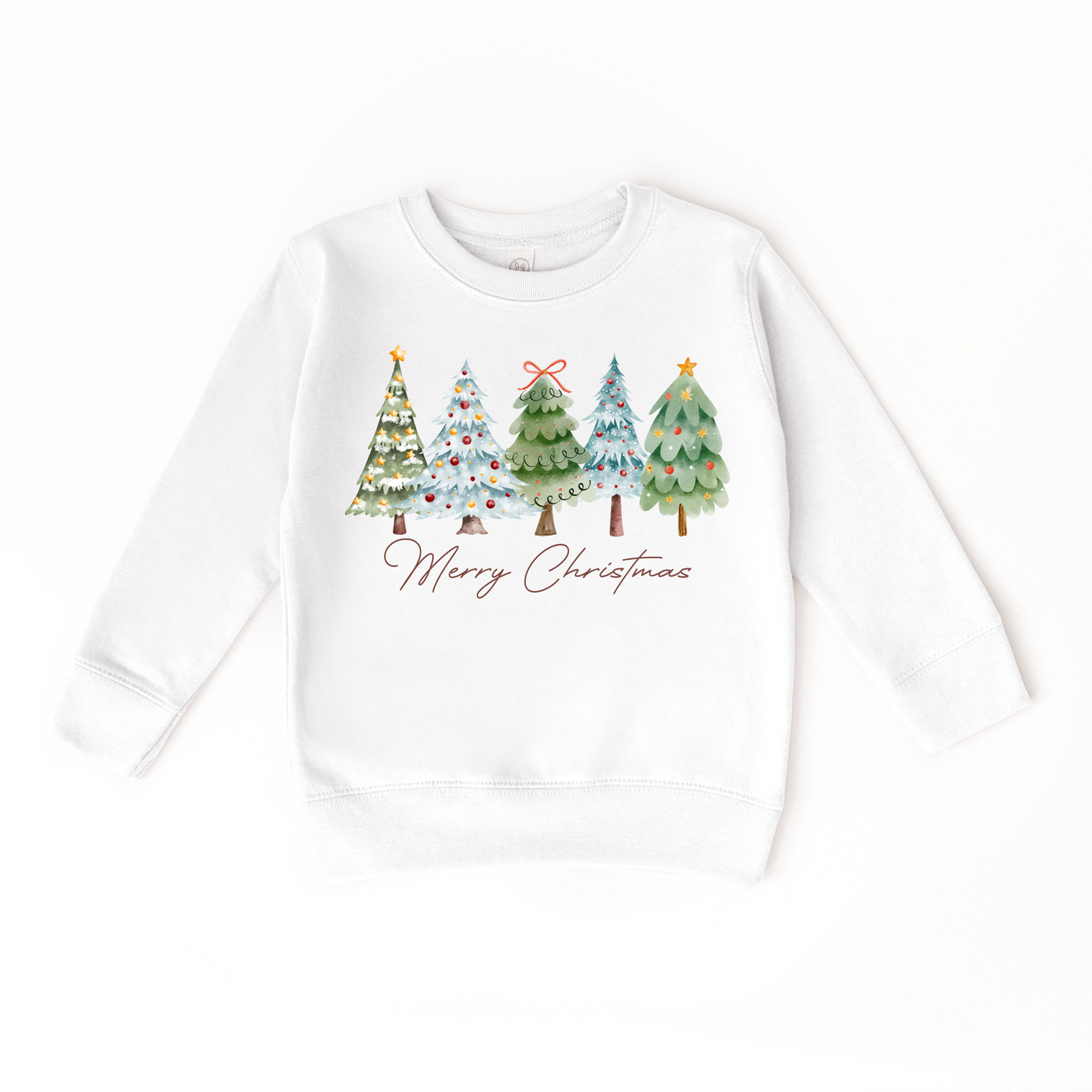 Merry Christmas Trees White Toddler Crewneck