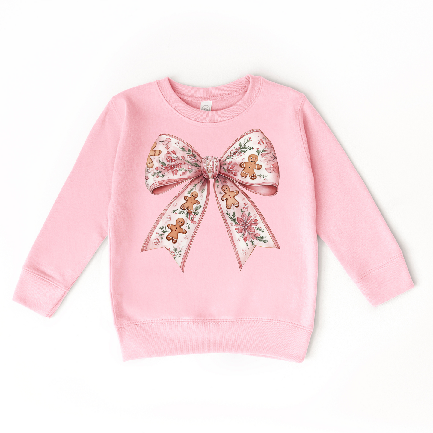 Gingerbread Bow Pink Toddler Crewneck