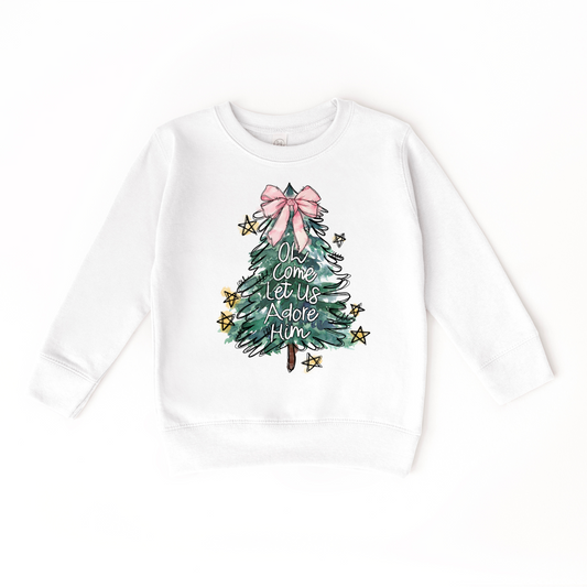 Oh Come Let Us Adore Him White Toddler Crewneck