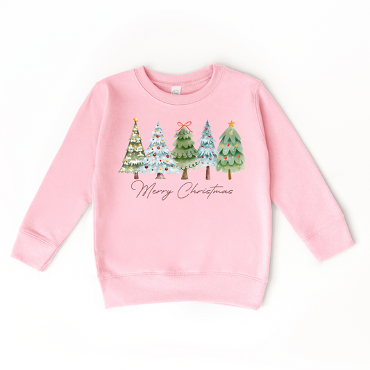 Merry Christmas Tree Pink Toddler Crewneck