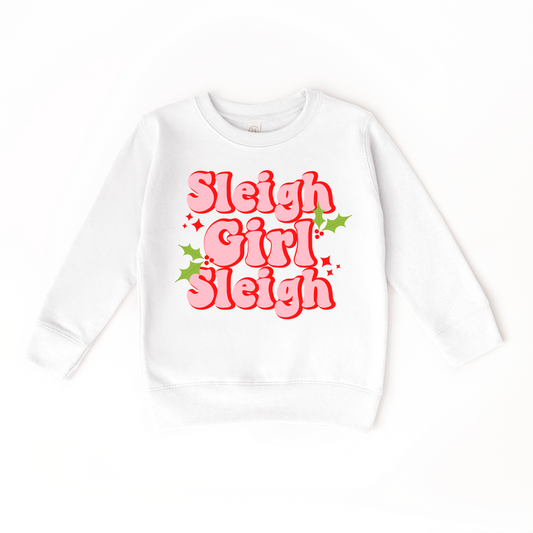 Sleigh Girl Sleigh White Toddler Crewneck