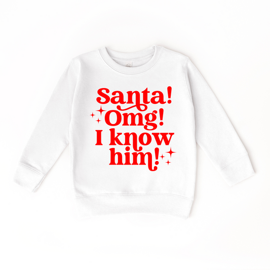 Santa OMG I Know Him White Toddler Crewneck