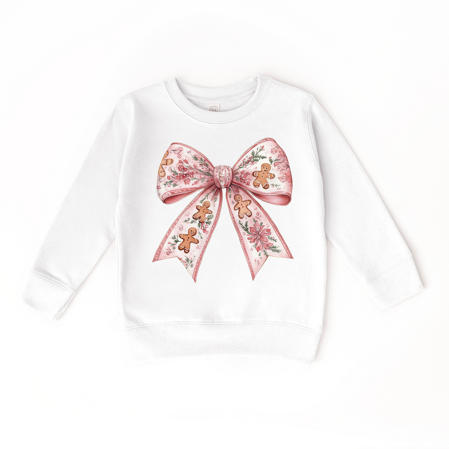 Gingerbread Bow White Toddler Crewneck