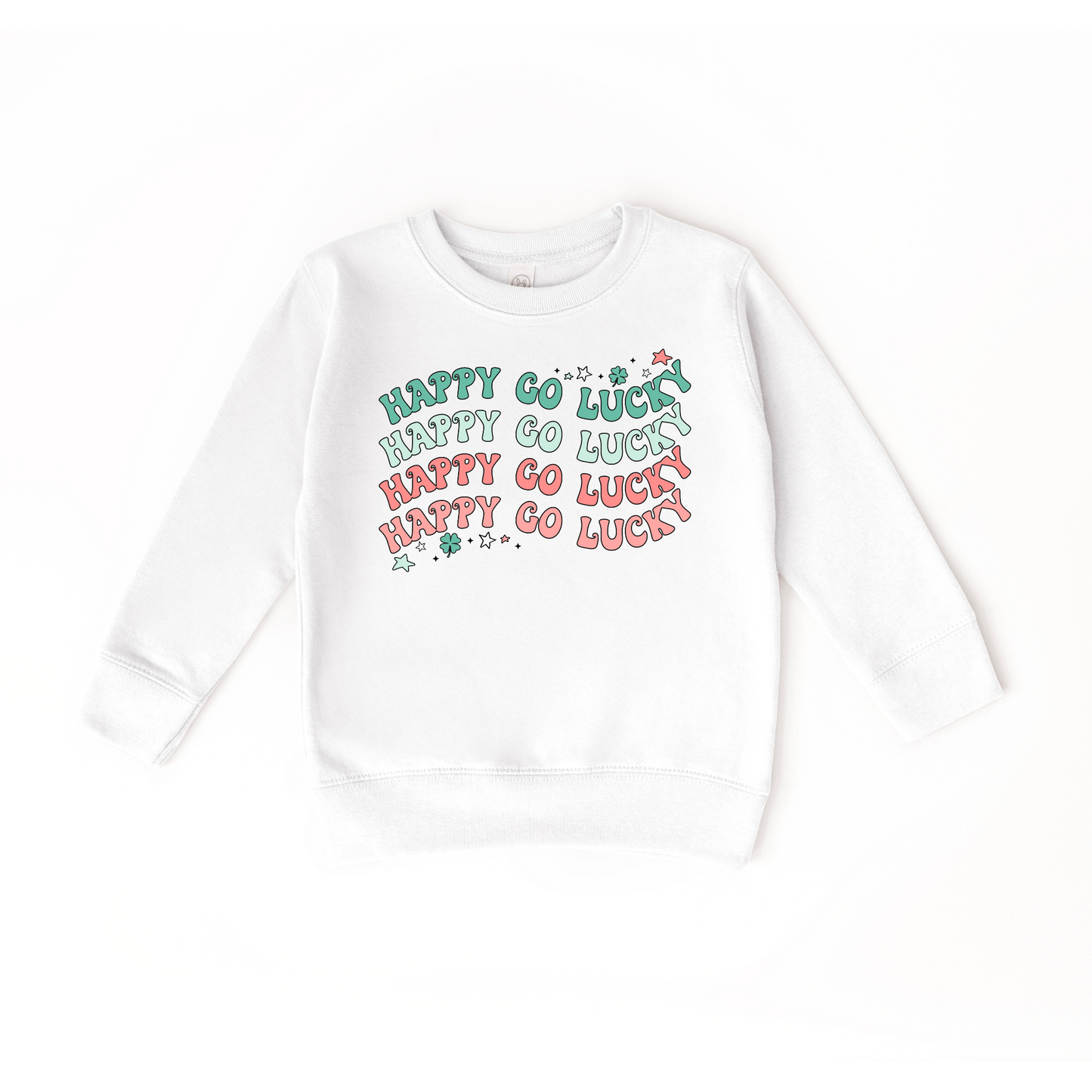 Happy Go Lucky with Stars White Crewneck